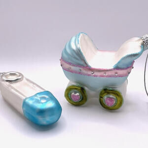 Department 56 Baby Boy Icon Hand Blown Glass Christmas Ornaments 2008 Set of 2